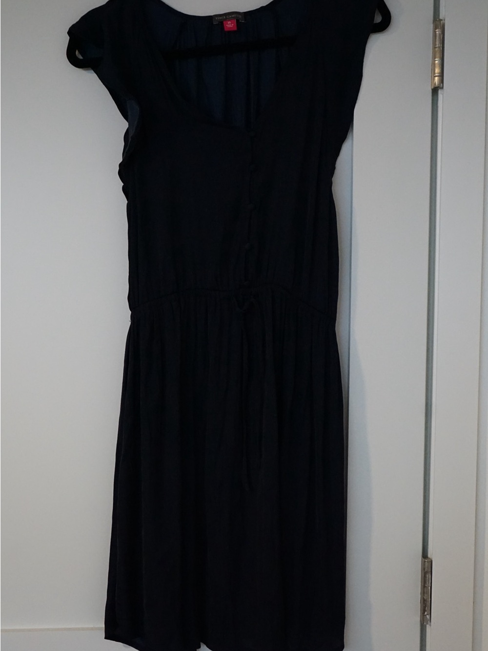 Vince Camuto Black Cap-Sleeve Button-Front Mini Dress